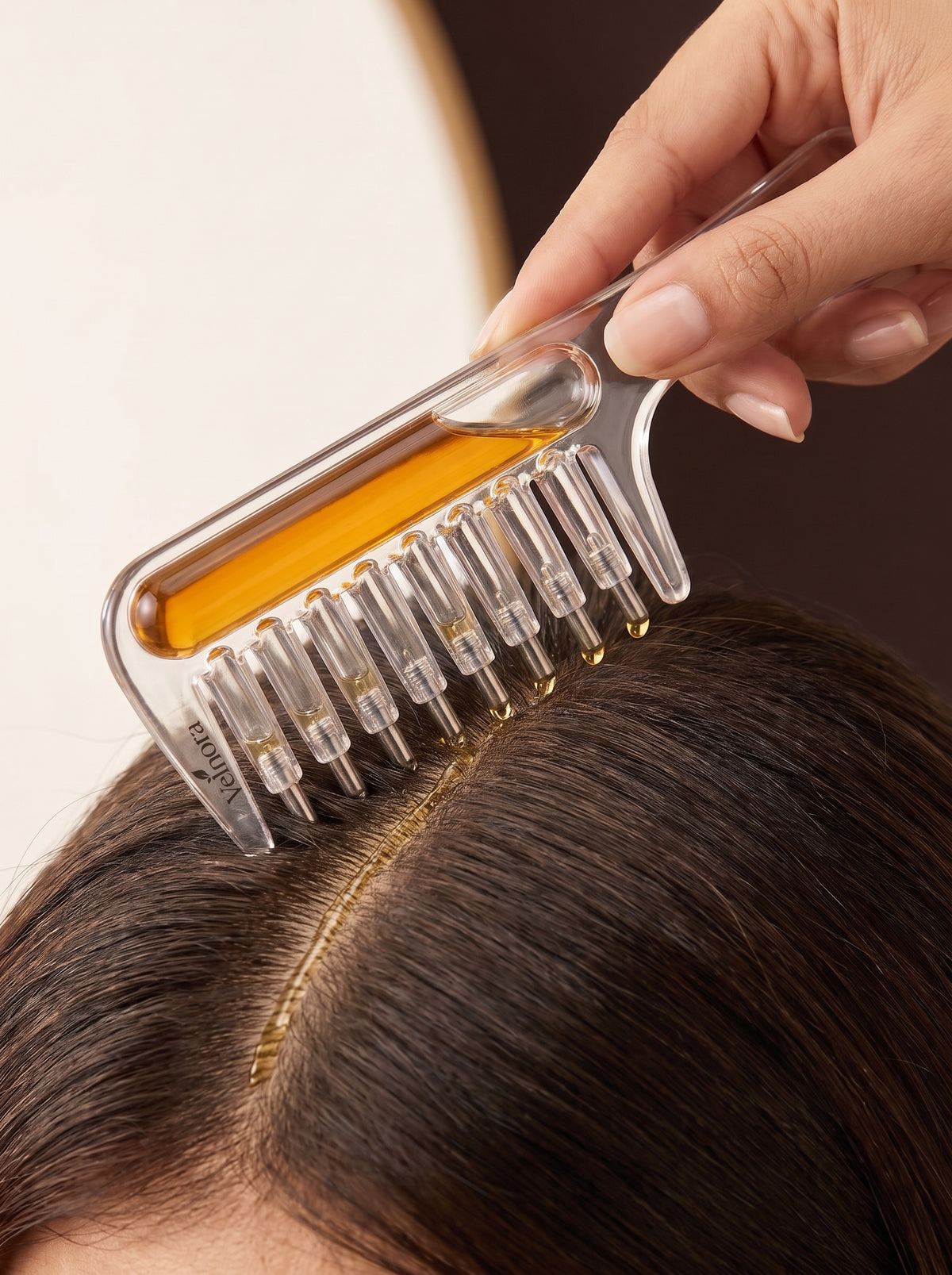 Gentle scalp massage with rolling applicator tips
